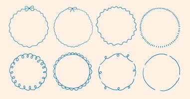 Circle whimsical wavy scallop frame with bow tie in doodle trendy style. Border with elegant outline loop for greeting cards. vector