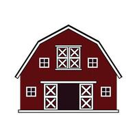 Red wooden barn with open gate and windows. Front view. isolated outline illustration on white background vector