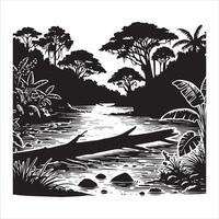 Silhouettes of River and Forest Wilderness Design vector