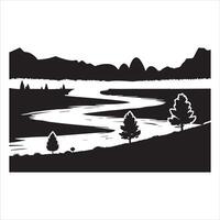 Silhouettes of Forest and Mountain View at Dawn vector