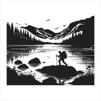 Black-and-White Forest and Mountain Silhouettes vector
