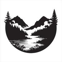 Forest and Mountain View Silhouette Art vector