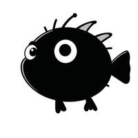 A black fish with big eyes and a white background vector
