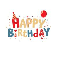 Happy birthday card with red, blue and yellow balloons vector
