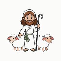 Loving and Playful Jesus Christ with Sheep Illustration vector