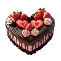 3D Heart-Shaped Chocolate Strawberry Cake with Drizzle Isolated on Transparent Background png