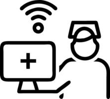 3D Nurse assisting patient remotely with telemedicine tools copy space concept as Nurse assists patient remotely using telemedicine tools like tablets and digital monitors in a bri vector