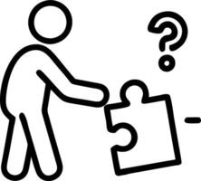 A man is putting puzzle pieces together with question marks vector