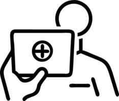 3D Healthcare professional reviewing patient data remotely copy space concept as Healthcare professional reviews patient data on tablet remotely from a modern office emphasizing da vector