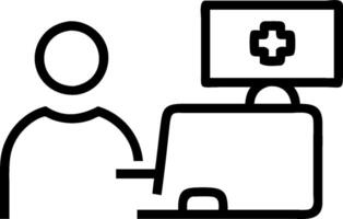 3D Doctor reviewing telemedicine patient data on desktop in plain office concept as Doctor reviews patient data on desktop computer remotely in plain office emphasizing data driven vector