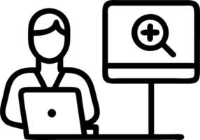 3D Doctor reviewing telemedicine patient data on desktop in plain office concept as Doctor reviews patient data on desktop computer remotely in plain office emphasizing data driven vector