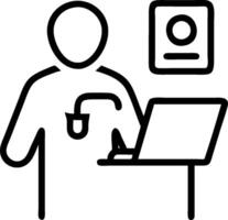 3D Doctor reviewing telemedicine patient data on desktop in plain office concept as Doctor reviews patient data on desktop computer remotely in plain office emphasizing data driven vector