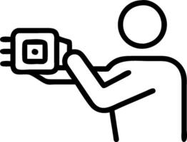 3D Close up of person holding glowing futuristic device with copy space concept as Macro shot person holding glowing futuristic device in hand. Image captures essence advanced tech vector