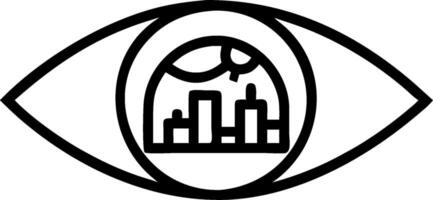3D Close up of a robotic eye with reflections of a futuristic city skyline with copy space concept as Macro shot robotic eye reflecting futuristic city skyline. Image captures esse vector
