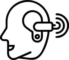 3D Close up of a persons ear with a futuristic earpiece device with copy space concept as Macro shot persons ear wearing futuristic earpiece device. Highlights advanced communicati vector