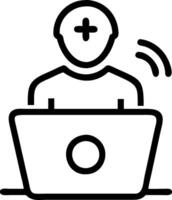 3D Business professional using telemedicine software on laptop ample copy space concept as Business professional utilizes telemedicine software on a laptop in a sleek office enviro vector