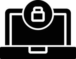 A black and white icon of a laptop with a padlock vector