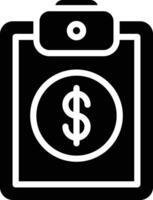 A black and white icon of a clipboard with a dollar sign vector