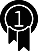 A black and white icon of a ribbon with a number one vector