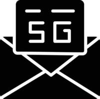 A black and white icon of an envelope with a 5g logo vector