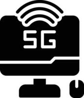 A black and white image of a computer with a 5g logo vector
