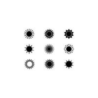 Sun and sunburst black icons set. vector