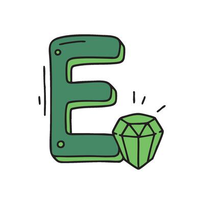 Doodle Illustration of Letter E for emerald stone