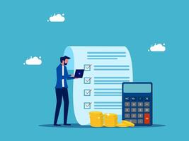 man with calculator and check list, money and calculator, flat design illustration vector