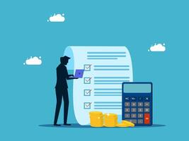 businessman with calculator and check list, money and calculator, flat design illustration vector