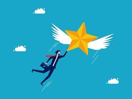 man is flying with a star on her hand vector