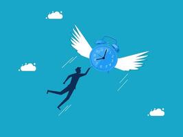 a man is running with an alarm clock in his hand vector
