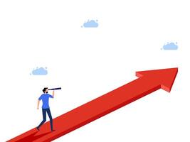 man is standing on a red arrow pointing up vector