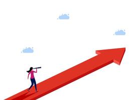 a woman is standing on a red arrow pointing up vector