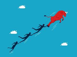 a group of people are running away from a bull vector