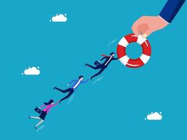 people running to a life preserver vector