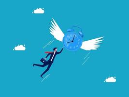 businessman is running with an alarm clock in his hand vector