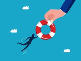 man running to lifebuoy, business concept vector