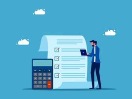 businessman with calculator and checklist on blue background vector