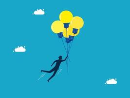 man flying with light bulb in her hand vector