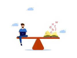 man sitting on a bench with a laptop and a book vector