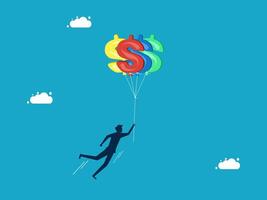 man flying with money symbol on a balloon vector