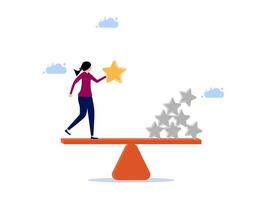 a woman is standing on a scale with a star on top vector