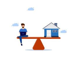 man sitting on a balance with a house on top vector