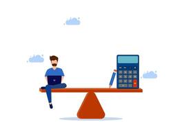 man sitting on a balance scale with a calculator vector