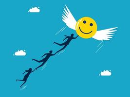 a group of people are flying with a smiley face vector