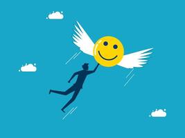 a man is flying with a smiley face on his back vector