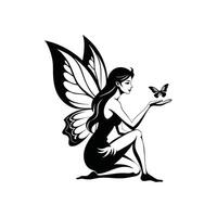 Charming Tooth Fairy Silhouette with Moon and Stars vector