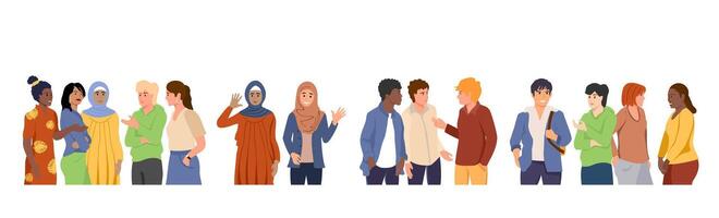 Multiethnic groups of people. Friendly diverse men, women of different race. International communication concept. Multicultural community portrait and citizens. Friendly men vector