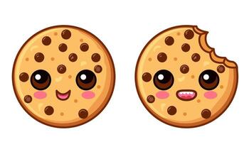 linda dibujos animados chocolate Galleta personaje con un gracioso rostro. kawaii chocolate chip Galleta personaje. contento Galleta mascota ilustración vector