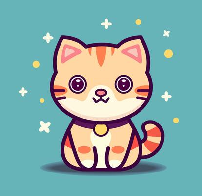 Cute cats. Kawaii cat or fluffy kitten character. Design illustration for sticker, comic, fabric, wallpaper, wrapping paper